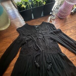 American Eagle Outfitters Black Embellished Bishop Sleeve Top